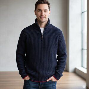 Navy Shetland Wool Quarter Zip Sweater | Vintage 90s Y2K | Men's XL